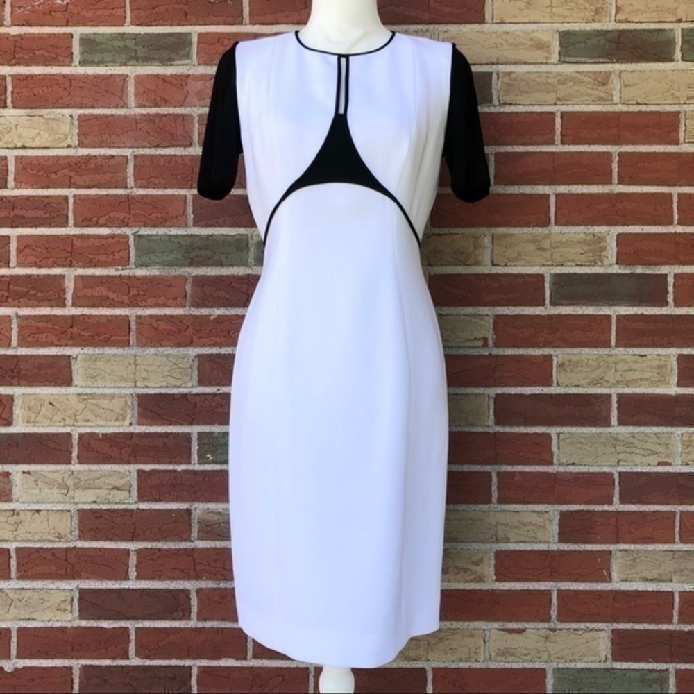 Elie Tahari Color Block Keyhole Black White Short Sleeve Dress 👗
